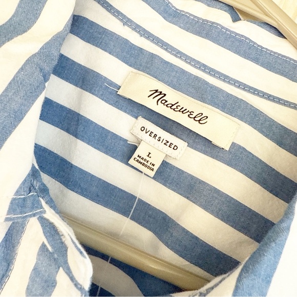 Madewell Size L Striped The Signature Poplin Oversized Shirt in pure blue NEW! - Picture 4 of 8